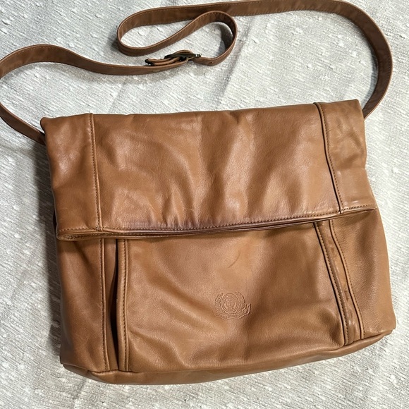 Stone Mountain Made in USA Leather Slouch Crossbody Cognac 14x12 Vintage Boho - Picture 7 of 9